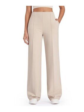 Women's Wide Leg Yoga Pants Stretchy Casual Pull On with Pockets Petite Regular